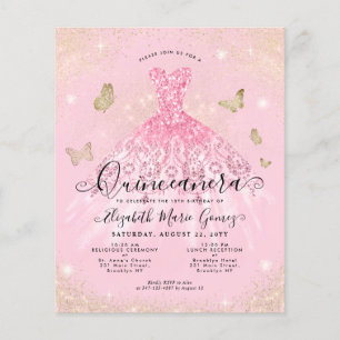 Billig Blush Pink Gold Gown Quinceanera Einladung Flyer