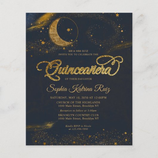 Billig Celestial Mitternacht Blue Stars Quinceaner Flyer (Vorne)