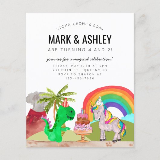 Billig Dinosaur Unicorn Cake Candle Joint Geburtst Flyer (Vorne)