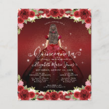 Billig floral Burgundy Gold Prinzessin Quinceanera