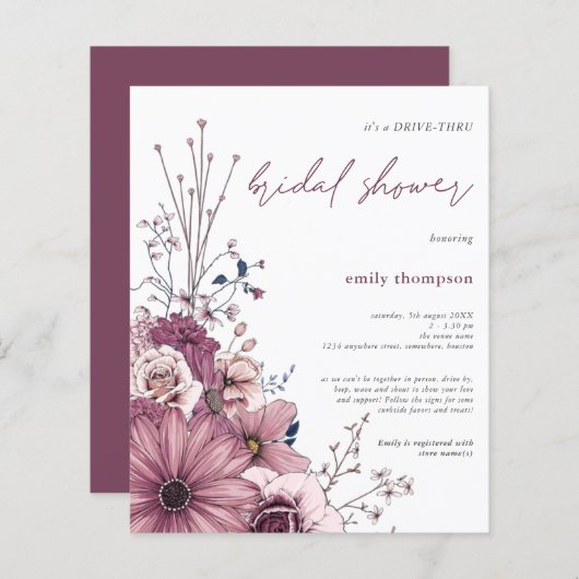 Billig Floral Drive durch Bridal Dusche Einladung (Vorne/Hinten)