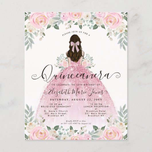 Billig Floral Pink Princess Tiara Kleidung Quincea Flyer (Vorne)