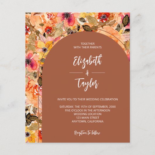 Billig florale Terracotta Alles in einer Hochzeits (Vorderseite)