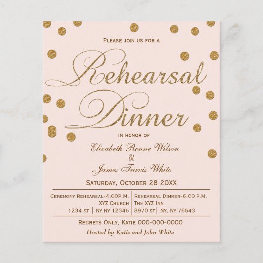 Billig Glitzer Probe Abendessen Einladung (Vorderseite)