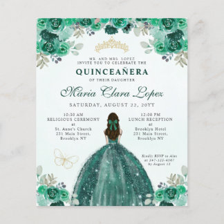 Billig Green Gold Floral Glam Prinzessin Quinceañe Flyer