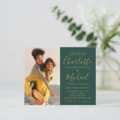 Billig Grün und Gold Fotos Hochzeitseinladung (Stehend Vorderseite)