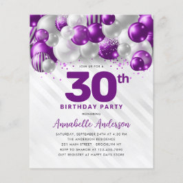 Billig Lila Silver Ballon Glitzer 30. Geburtstag Flyer