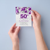 Billig Lila Silver Ballon Glitzer 50. Geburtstag Flyer (Gruppe)