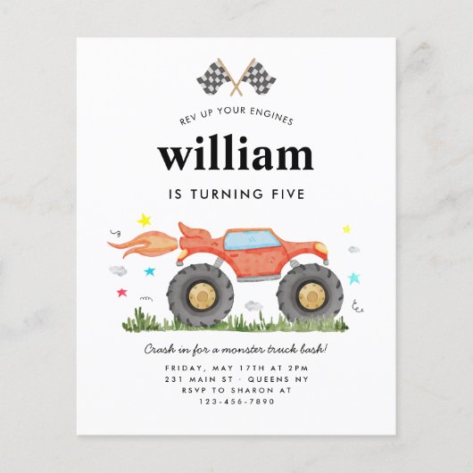 Billig Monster Truck Bash Race Flags Kindergeburts Flyer (Vorne)