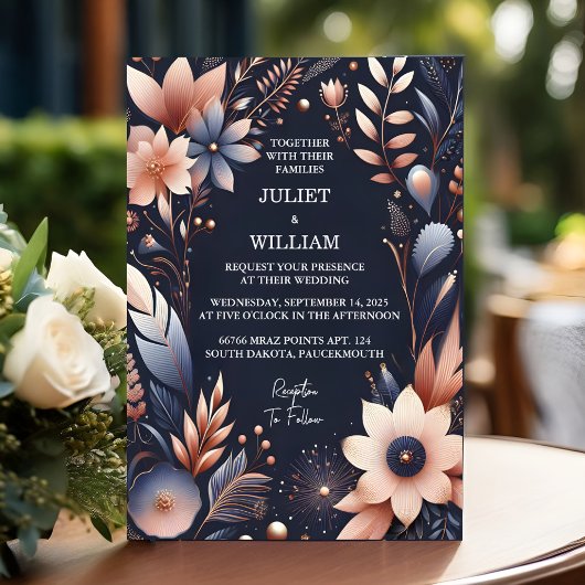 Billig Outdoor Stylish Navy Blue Wedding Einladung