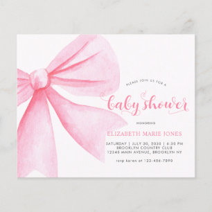 Billig Pink Watercolor Bow Ribbon Girl Babydusche Flyer