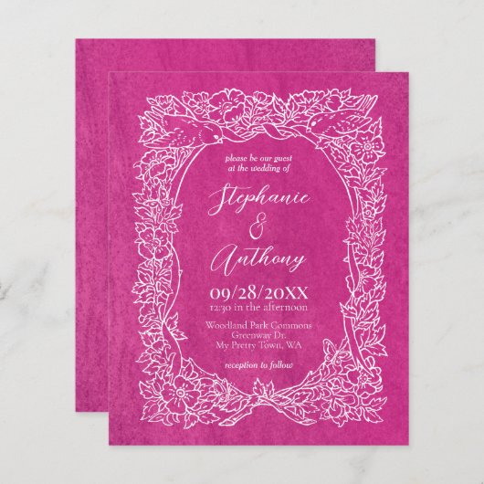 Billig Rosa Bläserei Einladung (Vorne/Hinten)