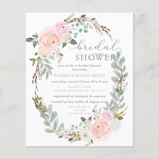 Billig Rosa Blumendusche Einladung (Vorderseite)