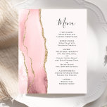 Billig Rosa Gold Agate Wedding Menü<br><div class="desc">Die links Seite dieses eleganten,  modernen Hochzeitsmenüs besticht durch eine rosa Aquarellwand in Rosa,  die mit vergoldetem Imitat-Glitzer besticht. Der anpassbare Text kombiniert handgeschriebene handgeschriebene handgeschriebene Schriftzeichen aus Holzkohle und kopperplate-Schriftart auf einem rot-rosa Hintergrund. Auf der Rückseite ist ein passendes Rose- und Gold-Agate-Design zu sehen.</div>