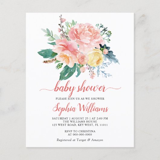 Billig Rosa Rose Kinderdusche Einladung (Vorderseite)