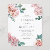 Billig Rose Rosa Peonies Einladung (Vorne/Hinten)