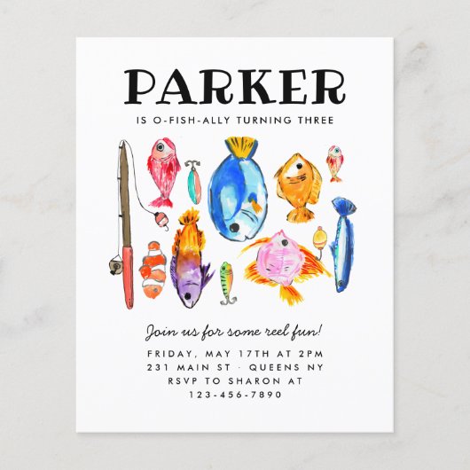 Billig Rustikaler O-Fish al Reel Fun Angeln Geburt Flyer (Vorne)