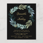 Billig Schwarz Botanische Hochzeit Einladung (Vorderseite)