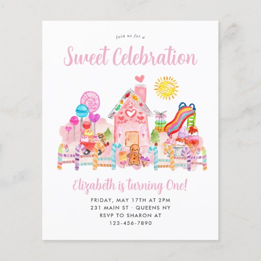 Billig Sweet Celebration Candyland Kindergeburtsta Flyer (Vorne)