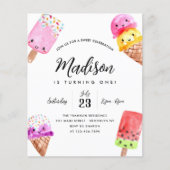 Billig Wasserfarbe Popsione Cone Ice Cream Geburts Flyer (Vorne)