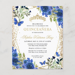 Billige Floral Navy Blue Gold Quinceañera Einladun Flyer