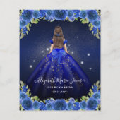 Billige Floral Royal Blue Gold Princess Quinceaner Flyer (Hinten)