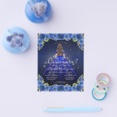 Billige Floral Royal Blue Gold Princess Quinceaner Flyer (Einzeln)