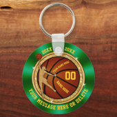 Billige Green und Gold Basketball Geschenke für Mä Schlüsselanhänger (Vorderseite)
