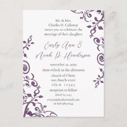 Billige Hochzeitskarten Einladungspostkarte (Vorderseite)