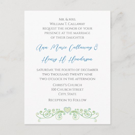 Billige Hochzeitskarten Einladungspostkarte (Vorderseite)