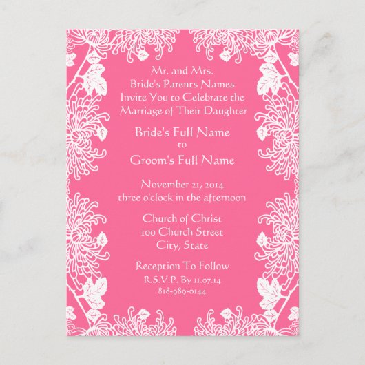 Billige Hochzeitskarten Einladungspostkarte (Vorderseite)