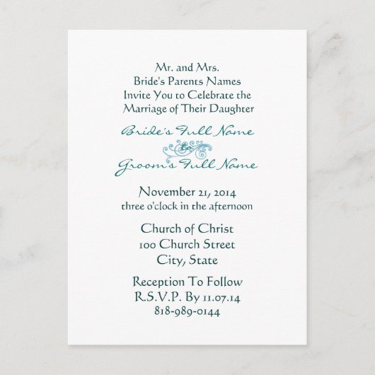 Billige Hochzeitskarten Einladungspostkarte (Vorderseite)