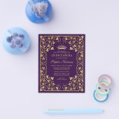 Billige Lila Violette Floral Gold Tiara Quinceaner Flyer (Einzeln)