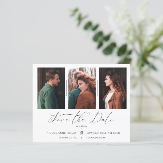 Billige Minimalistische Collage 3 Foto Doppelhochz (Stehend Vorderseite)