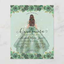 Billige Sage Green Gold Floral Princess Quinceaner