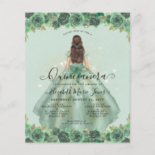 Billige Sage Green Gold Floral Princess Quinceaner Flyer