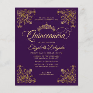 Billige Vintage Lila Violet Gold Frame Quinceanera Flyer