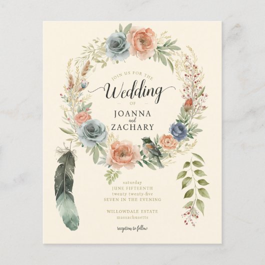 Billiges Angebot Boho Wasserfarbenflorale Hochzeit (Vorderseite)