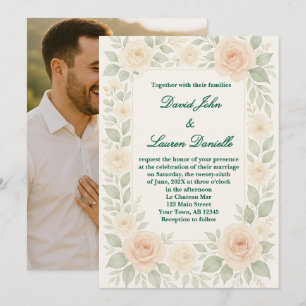 Billiges florales Foto Hochzeit Einladung
