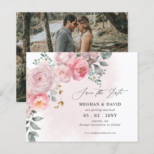 Billiges, florales Foto Save the Date (Vorne/Hinten)