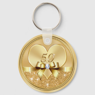 Billiges Herz-50. Hochzeitstag-Bevorzugungen Schlüsselanhänger