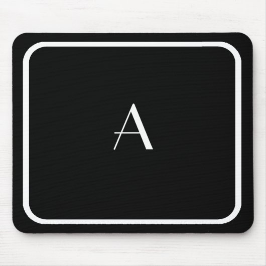 Billiges schwarzes Mousepad mit weißem Monogramm u (Vorne)