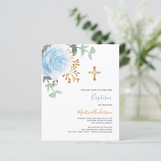 Billiges Taufprogramm für Blaue Blumenjungen (Stehend Vorderseite)