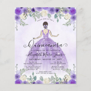 Billigfloral Lila Prinzessin Birthday Quinceanera Flyer