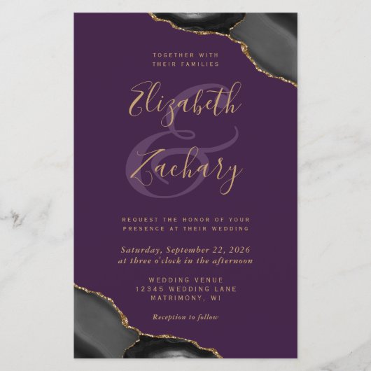 Billiggoldene Ecken Lila Hochzeit (Vorderseite)