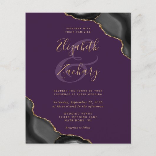 Billiggoldene Ecken Lila Hochzeit (Vorderseite)