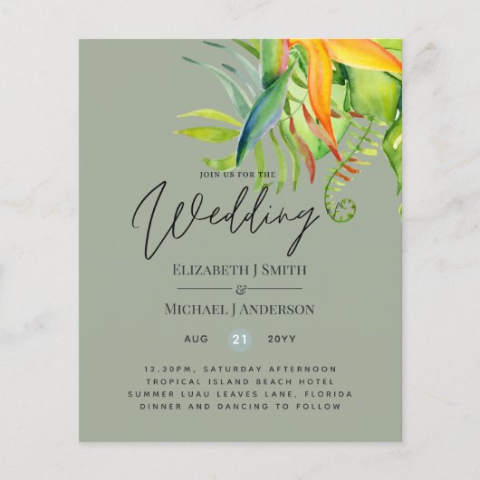 Billigstes tropisches Blätter Hochzeit Luau Empfan (Vorderseite)