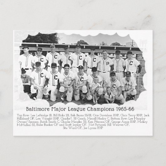 BILLY BIRKS 1965-66 BASEBALL - Postcar Postkarte (Vorderseite)