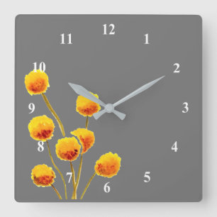 Billy Button gelbe australische Blume Quadratische Wanduhr