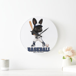 Billy der Hasen-Baseball Süße Sport-Hase Große Wanduhr